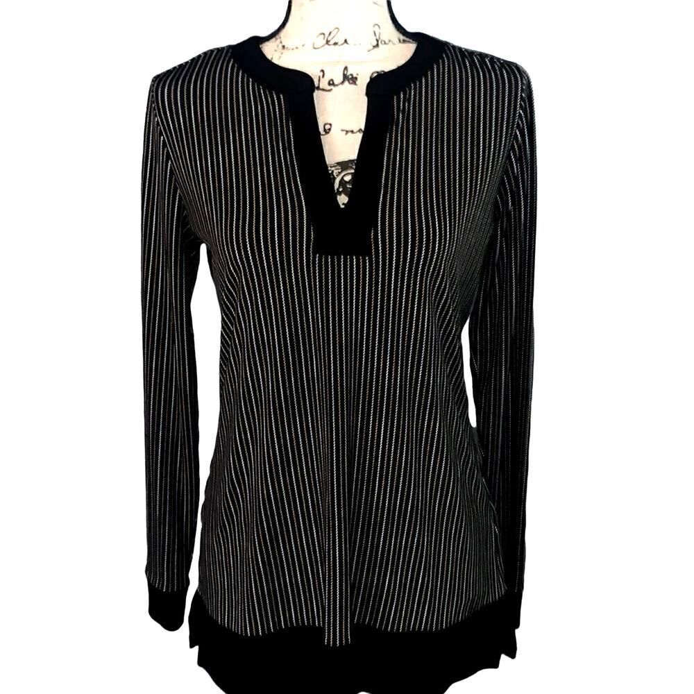 ‎MICHAEL KORS black & brown striped tunic small